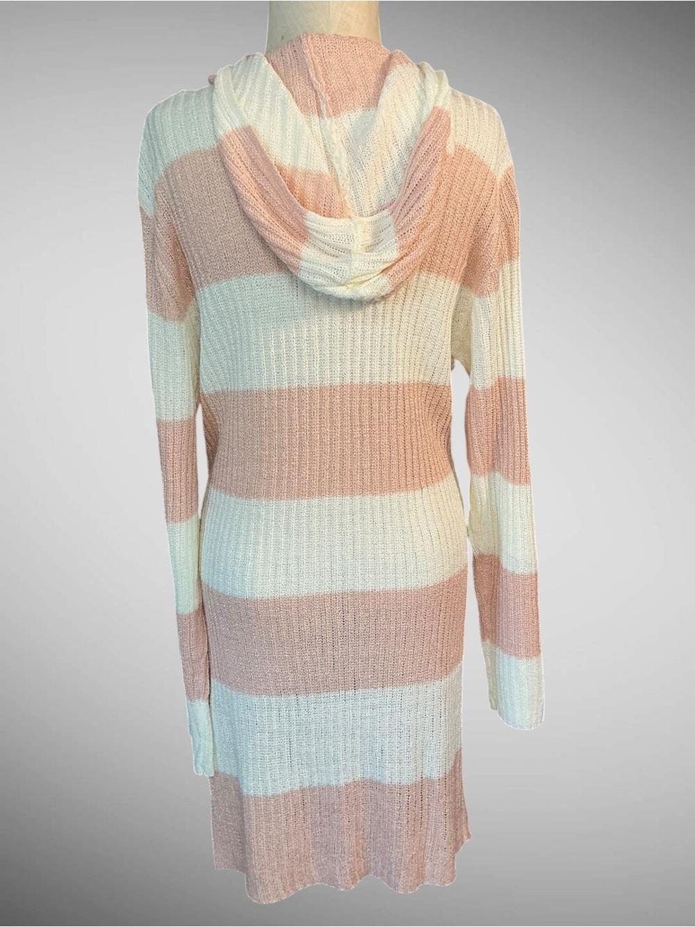 POL Hooded Striped Open Front Knit Cardigan Women’s Large Blush Cream